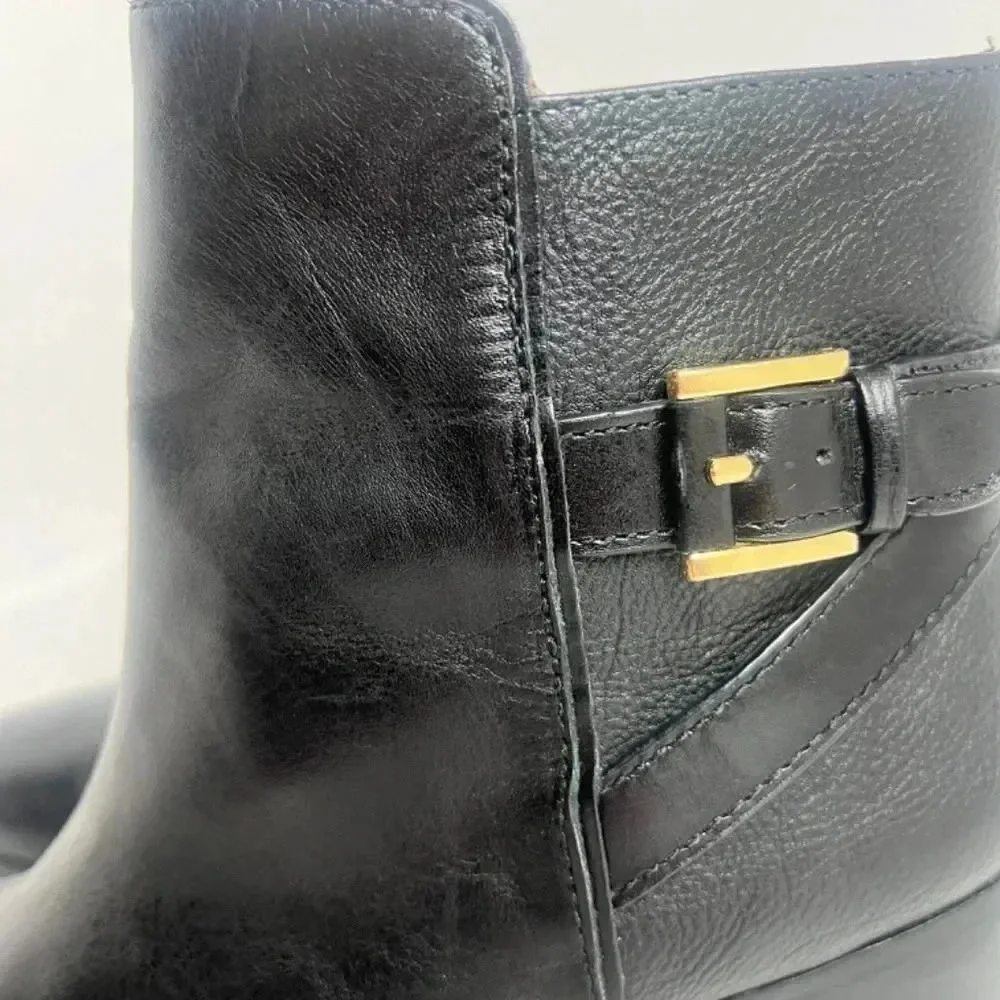 Louise Et Cie Lo Zalia Black Leather Heeled Bootie Buckled Boots Size 9.5